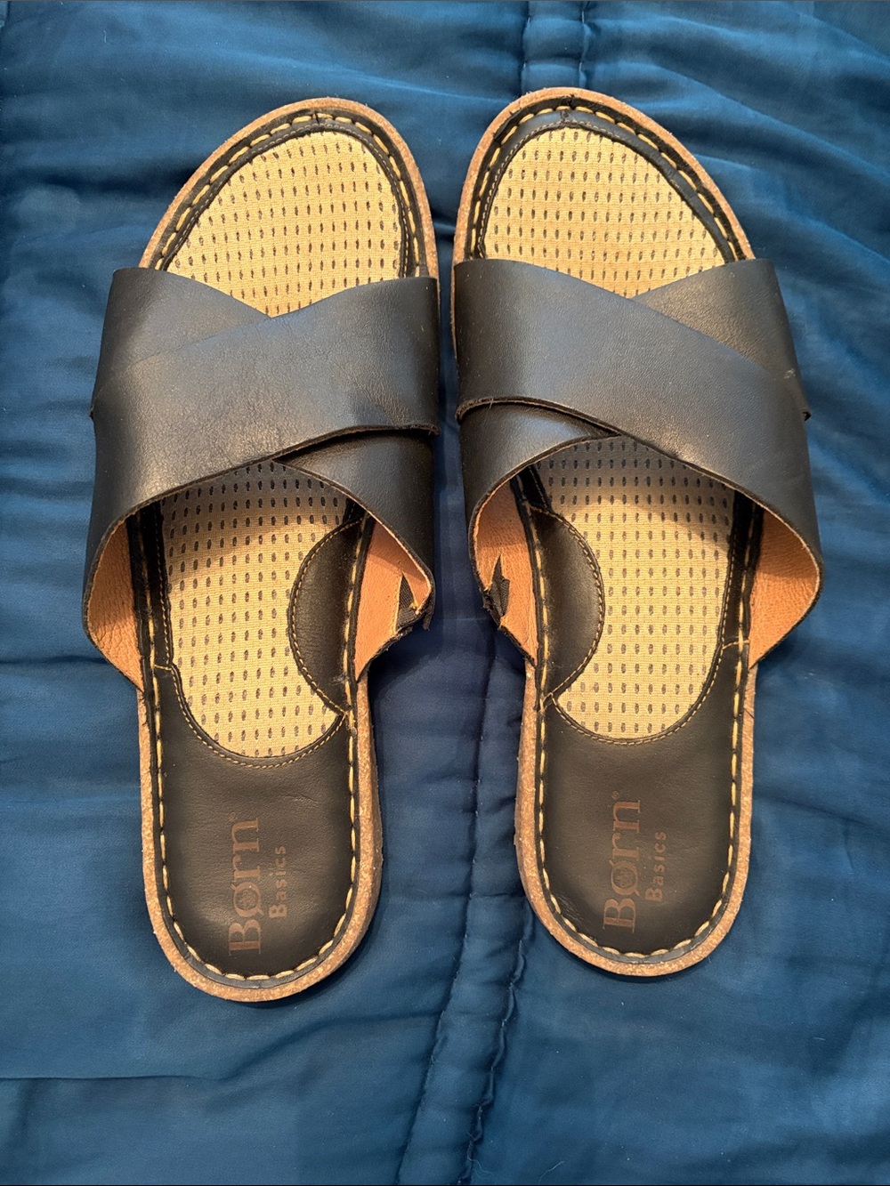 Born Black Crossover Leather Slide Sandals